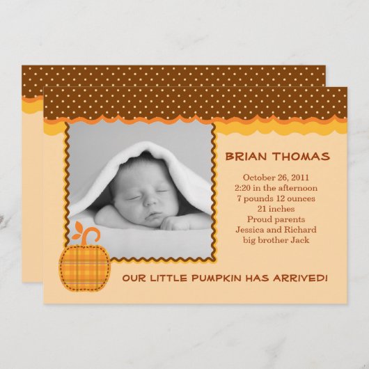 少しカボチャベビーの誕生の写真の発表 案内状 (正面/裏面)
