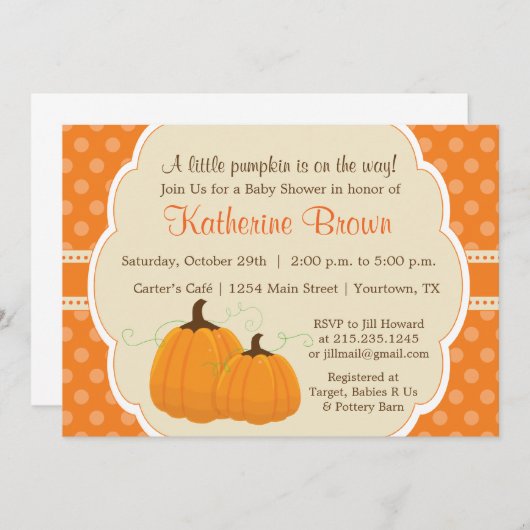 少しカボチャベビーシャワーのパーティの招待状 招待状 (正面/裏面)