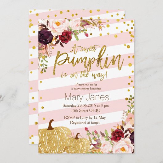 少しカボチャベビーシャワーの招待状 招待状 (正面/裏面)