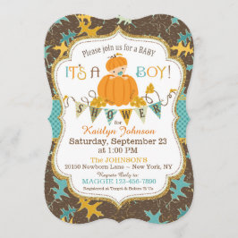 少しカボチャ男の子の紅葉のベビーシャワー 招待状