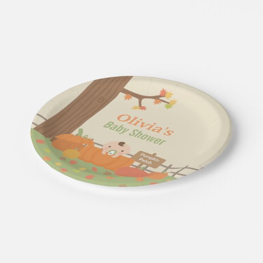 少しカボチャ秋のベビーシャワーのパーティーのプレート ペーパープレート (アングル)