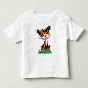 少しキツネおよび蝶Tシャツの子供及びベビー トドラーTシャツ