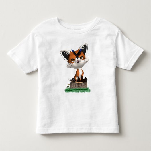 少しキツネおよび蝶Tシャツの子供及びベビー トドラーTシャツ (正面)