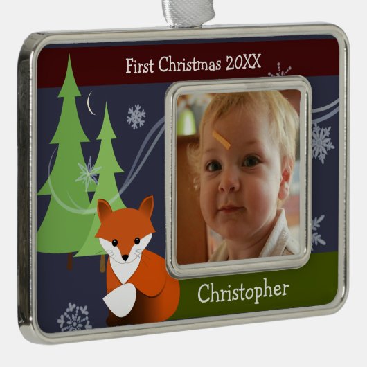 少しキツネの記念品のクリスマスのオーナメント シルバープレートフレームオーナメント (右)