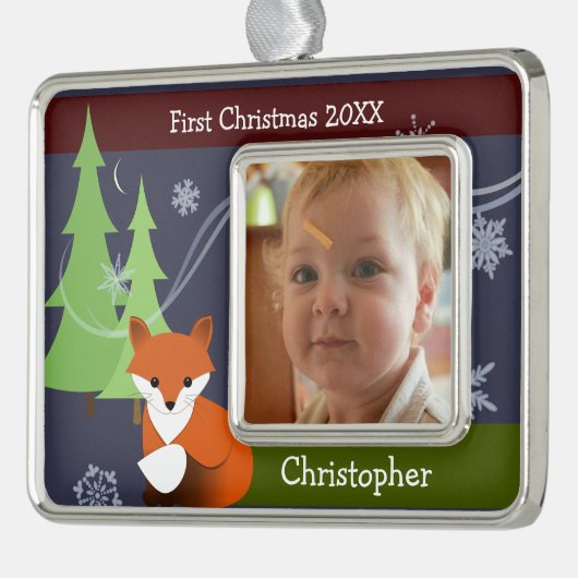 少しキツネの記念品のクリスマスのオーナメント シルバープレートフレームオーナメント (左)