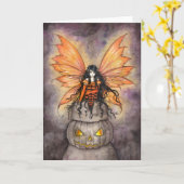 少しハロウィンの妖精のファンタジーのゴシック様式芸術 カード (黄色い花)