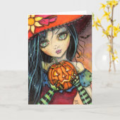 少しハロウィンの魔法使いのファンタジーの芸術 カード (黄色い花)