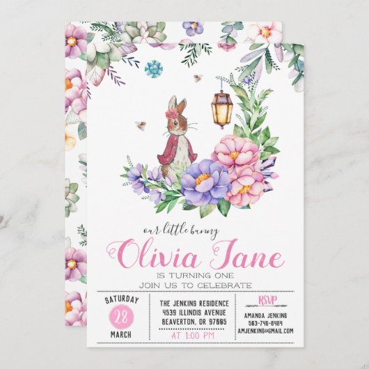 少しバニーの春の誕生日 招待状 (正面/裏面)