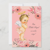 少しブロンドの女性の天使の水彩画によってはベビーシャワーが開花します 招待状 (正面)