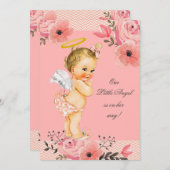 少しブロンドの女性の天使の水彩画によってはベビーシャワーが開花します 招待状 (正面/裏面)