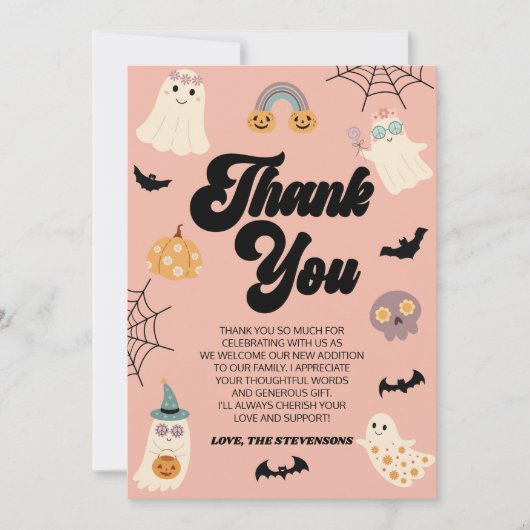 少しブーが来たぞ!ハロウィーンの赤ちゃんシャワー サンキューカード (正面)