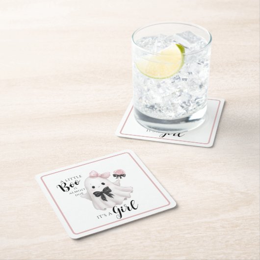 少しブーが近い – ハロウィーン女の子だ スクエアペーパーコースター (インサイチュ)