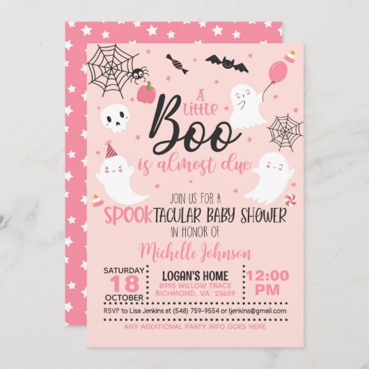 少しブーが近い – 少女（ピンク） 招待状 (正面/裏面)