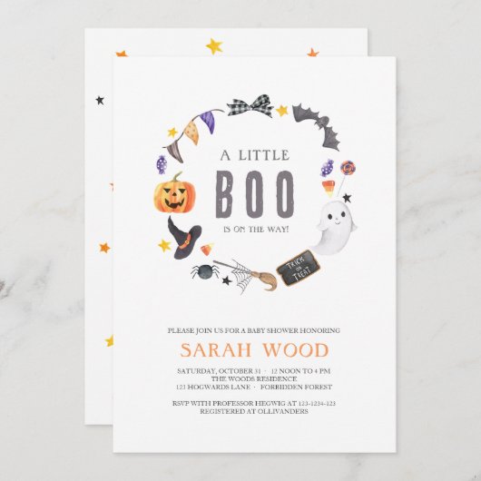少しブーが途中で、ハロウィーンの赤ちゃんシャワー 招待状 (正面/裏面)