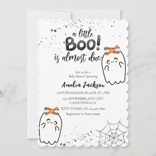 少しブーはほとんどハロウィーンの赤ちゃんシャワー 招待状 (正面)