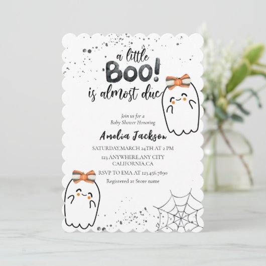 少しブーはほとんどハロウィーンの赤ちゃんシャワー 招待状 (スタンド正面)