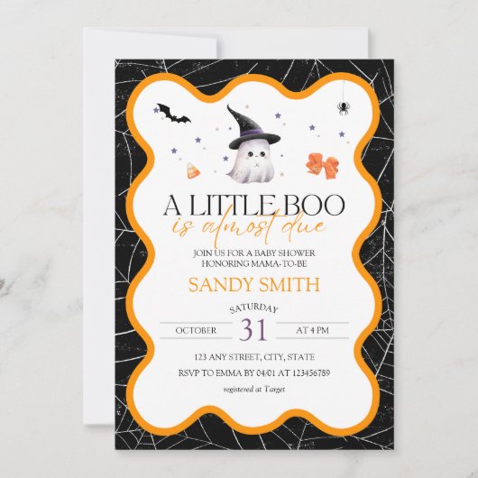 少しブーはほとんどハロウィーンの赤ちゃんシャワー 招待状 (正面)