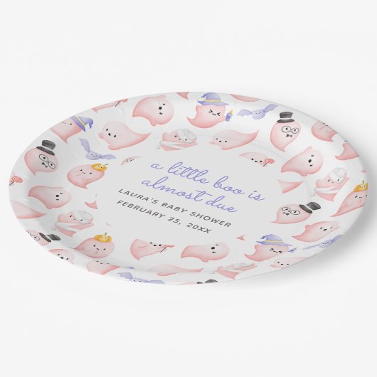 少しブーはほとんどピンクの幽霊赤ちゃんシャワー ペーパープレート (アングル)