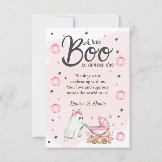 少しブーはほとんどピンクの赤ちゃんシャワー サンキューカード (正面)