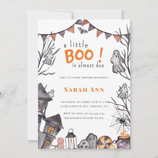 少しブーはほとんど幽霊赤ちゃんシャワー 招待状 (正面)