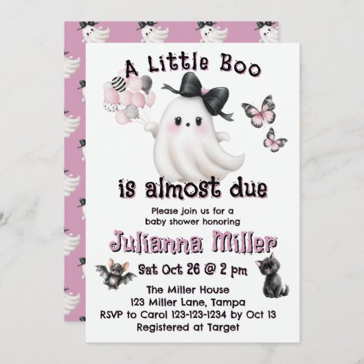 少しブーはほとんど期限が来ている – ハロウィーンの赤ちゃんシャワー シーズンカード (正面/裏面)