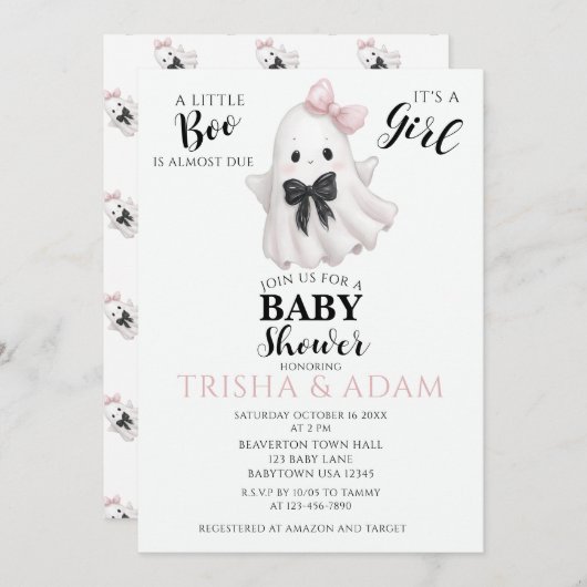 少しブーはほとんど期限が来ている – ハロウィーンの赤ちゃんシャワー 招待状 (正面/裏面)