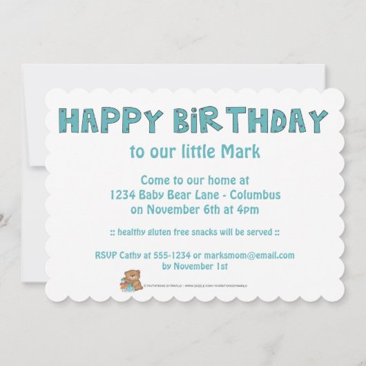 少しブーイングくまの第2誕生日のパーティの招待状 招待状 (裏面)