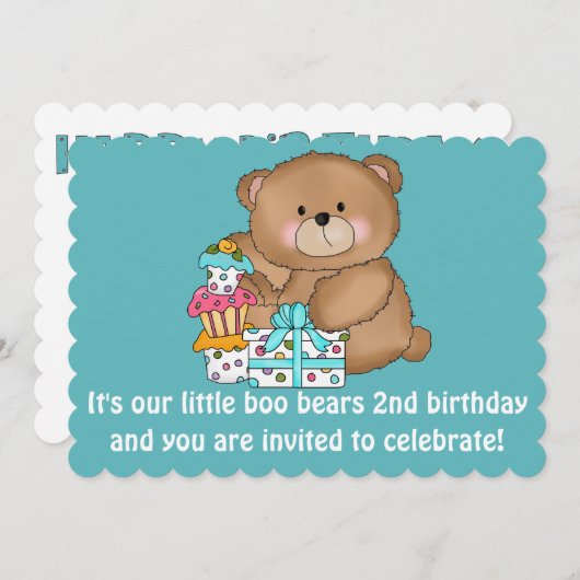 少しブーイングくまの第2誕生日のパーティの招待状 招待状 (正面/裏面)