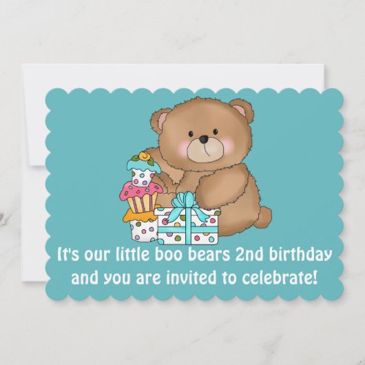 少しブーイングくまの第2誕生日のパーティの招待状 招待状 (正面)