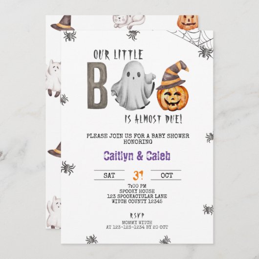 少しブー、ハロウィーンの赤ちゃんシャワーはほとんど起因している 招待状 (正面/裏面)
