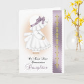 少しボンネットの女の子との娘の最初聖餐 カード (黄色い花)