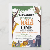 少しワイルドな1歳の誕生日パーティー 招待状 (正面)