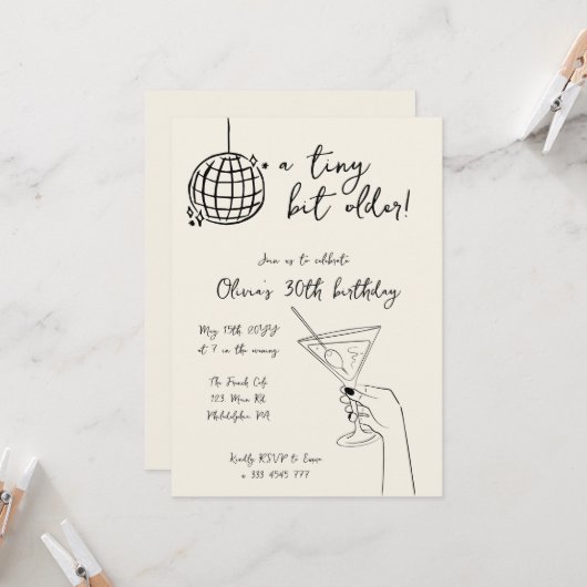 少し古いディスコボール誕生日 招待状 (正面/裏面インサイチュ)