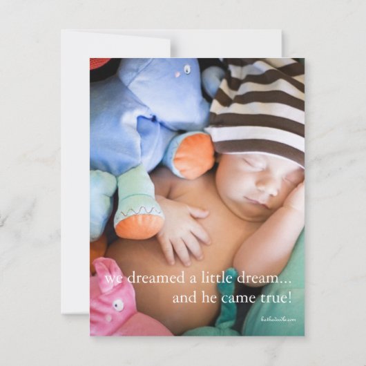 少し夢の2つの写真のモダンな誕生の発表 案内状 (裏面)