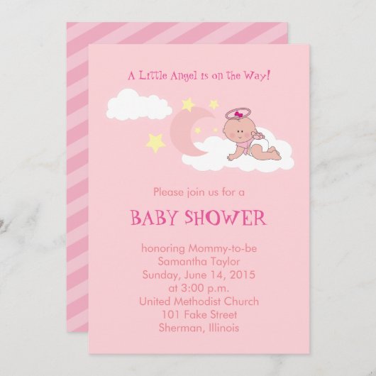少し天使のベビーシャワーの招待状 招待状 (正面/裏面)