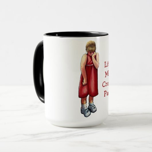 少し失敗の不機嫌なズボン: ふくれっ面をする女の子: パステル調の芸術 マグカップ (正面左)