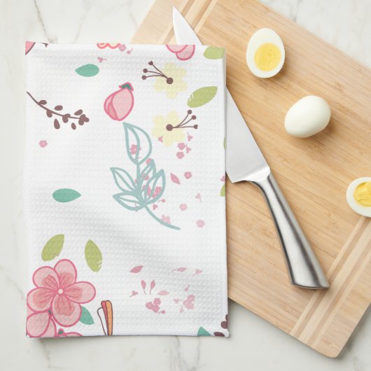 少し小鳥のピンクおよび青くお洒落なガーリー キッチンタオル (四つ折り)