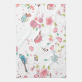 少し小鳥のピンクおよび青くお洒落なガーリー キッチンタオル (縦)