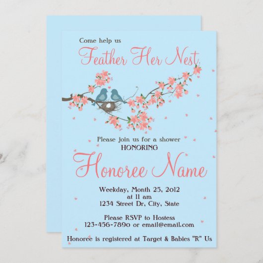 少し愛鳥のシャワーの招待状 招待状 (正面/裏面)