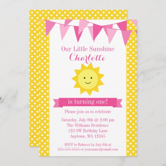 少し日光のピンクのキアオジの誕生日 招待状 (正面/裏面)