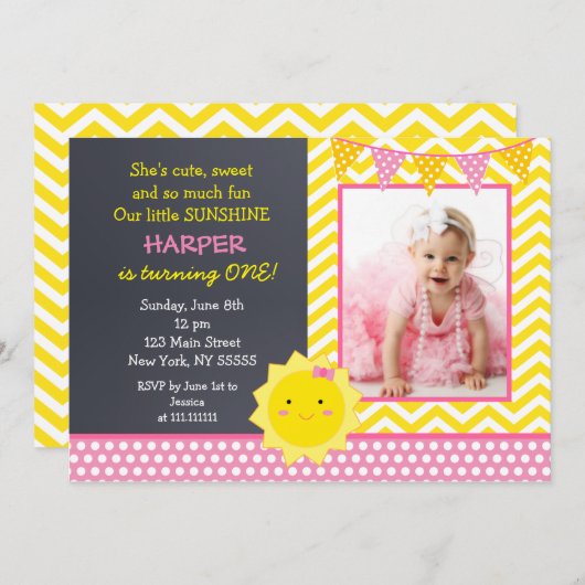 少し日光の写真の誕生日のパーティの招待状 招待状 (正面/裏面)