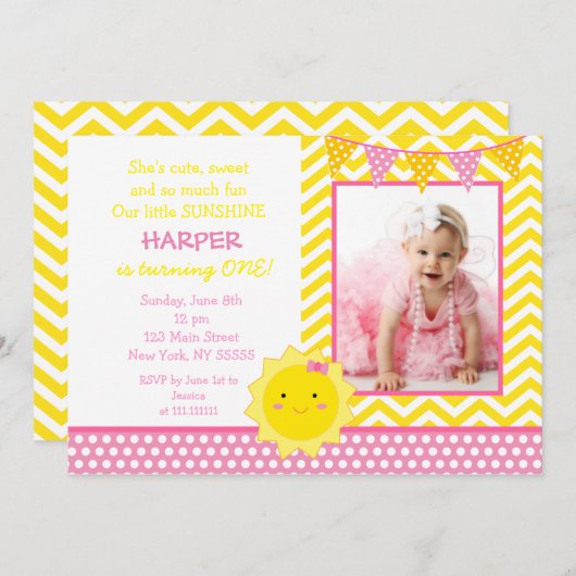 少し日光の写真の誕生日のパーティの招待状 招待状 (正面/裏面)