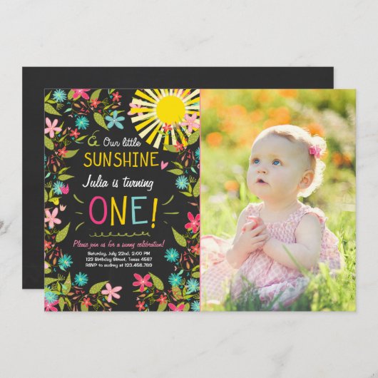 少し日光の誕生日のパーティの招待状の花柄 招待状 (正面/裏面)