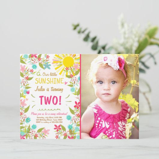 少し日光の誕生日のパーティの招待状の花柄 招待状 (スタンド正面)