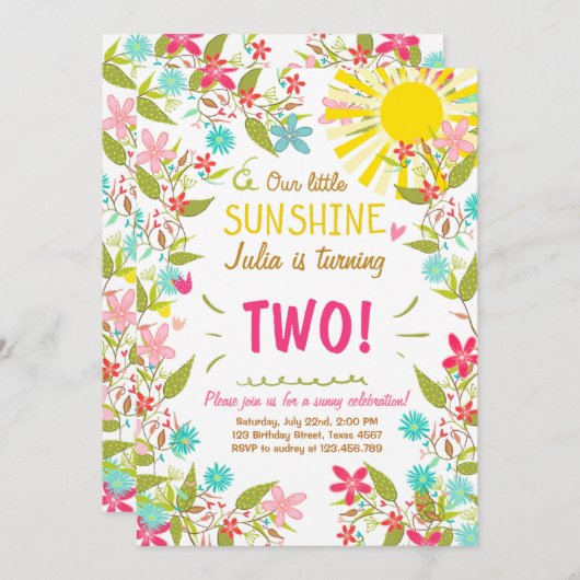 少し日光の誕生日のパーティの招待状の花柄 招待状 (正面/裏面)