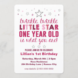 少し星の女の子の最初誕生日 招待状