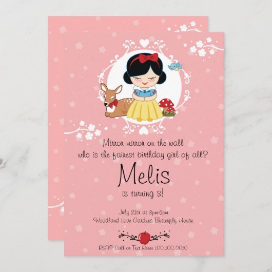 少し森林プリンセスの誕生日のパーティの招待状 招待状 (正面/裏面)
