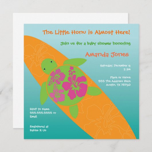 少し波のライダーのHonuのベビーシャワーの招待状 招待状 (正面/裏面)