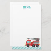 少し消防士のためのかわいく赤い普通消防車 便箋 (正面/裏面)