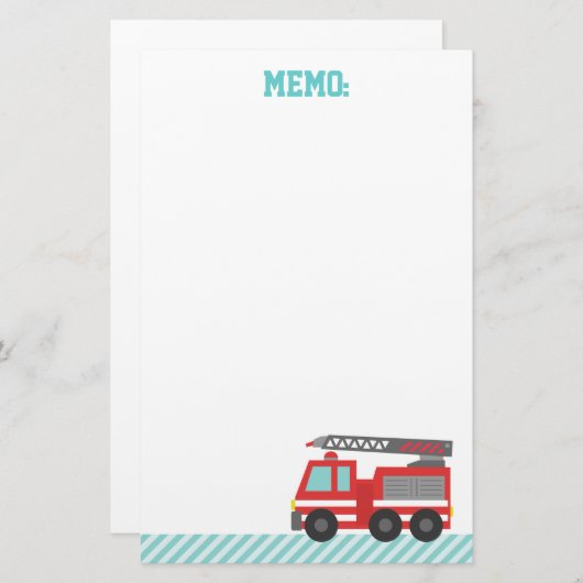 少し消防士のためのかわいく赤い普通消防車 便箋 (正面/裏面)